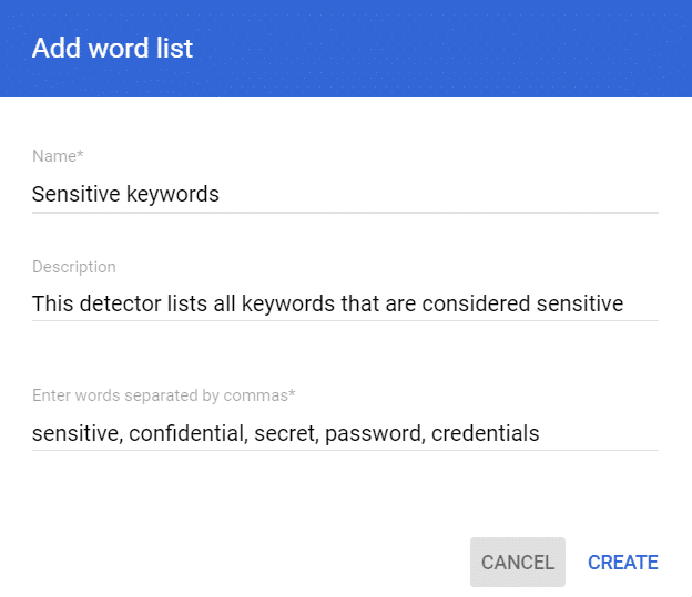 Add keywords for a custom detector in Google Workspace