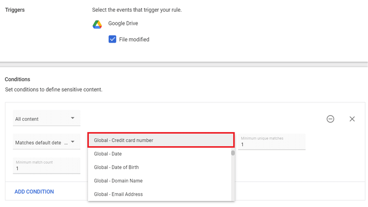 Add specific conditions to define sensitive content in Google Workspace