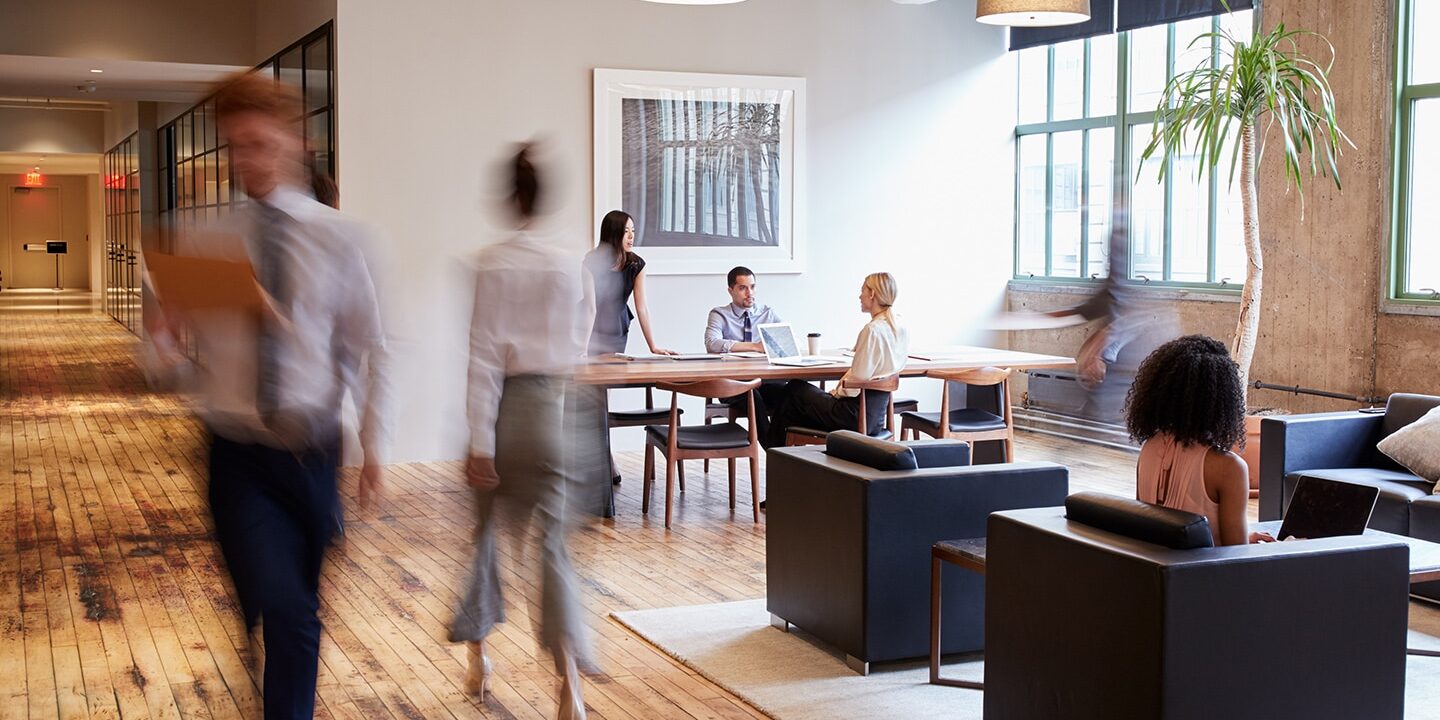 Photo of a modern office space with lounge area