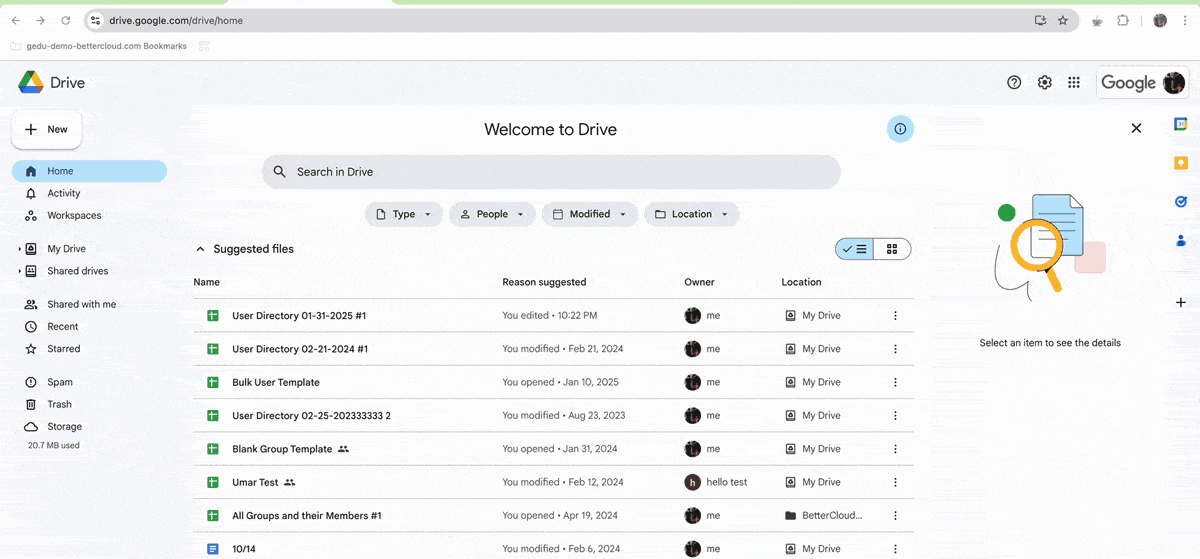 Locate the exported user list from BetterCloud to start making edits for easy user management updates