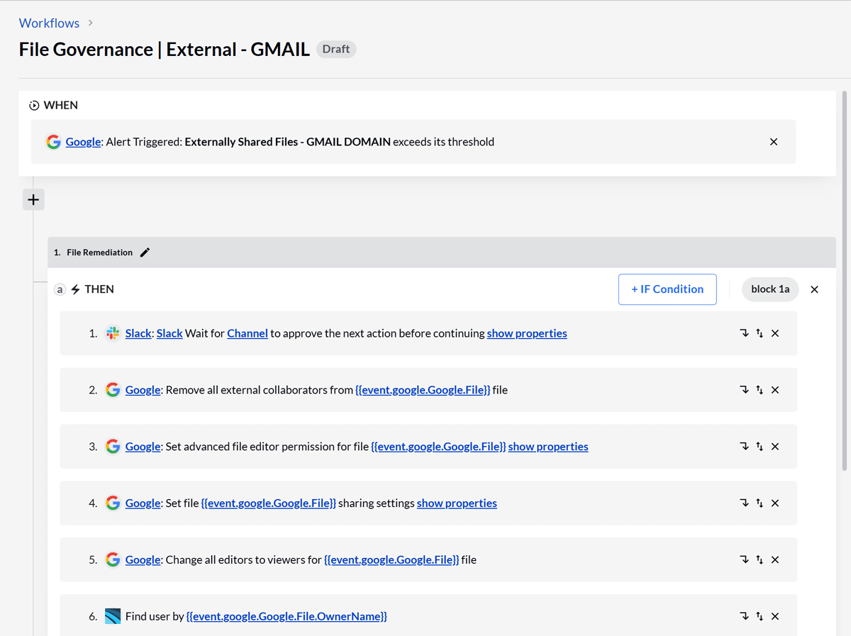 BetterCloud User Automation module: Workflow external file shared